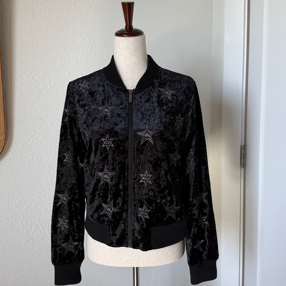 Sanctuary Black Velvet Bomber Jacket with silver stars